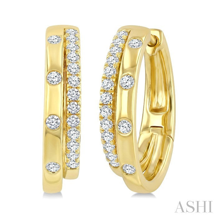 1/3 Ctw Round Cut Diamond Hoop Earrings in 14K Yellow Gold