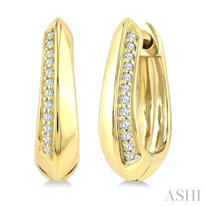 1/10 Ctw Round Cut Diamond Semi Solid Fashion Hoop Earrings in 10K Yellow Gold