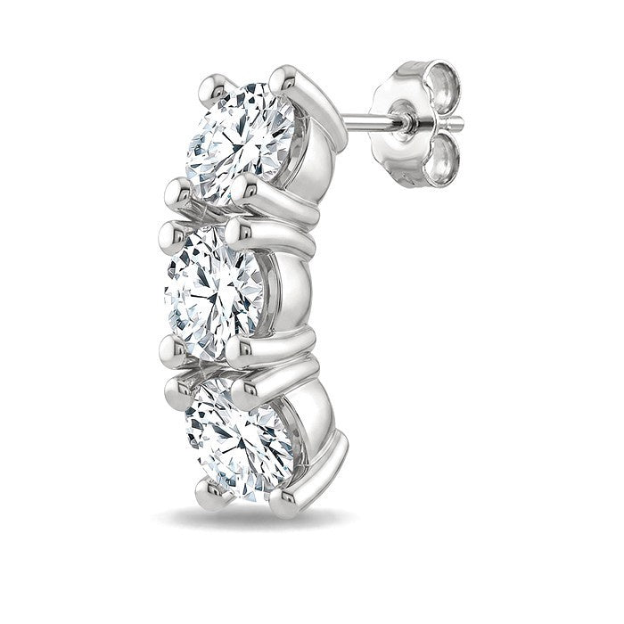 1 1/4 Ctw 3-Stone Round Cut Diamond Fashion Earrings in 14K White Gold