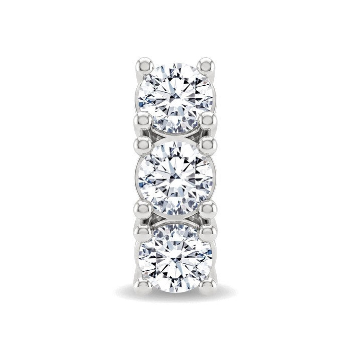 1 Ctw 3-Stone Round Cut Diamond Fashion Earrings in 14K White Gold