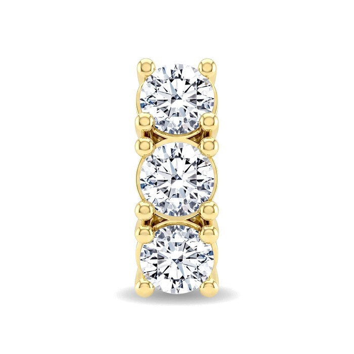 1 Ctw 3-Stone Round Cut Diamond Fashion Earrings in 14K Yellow Gold