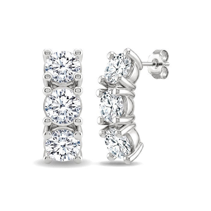 3/4 Ctw 3-Stone Round Cut Diamond Fashion Earrings in 14K White Gold