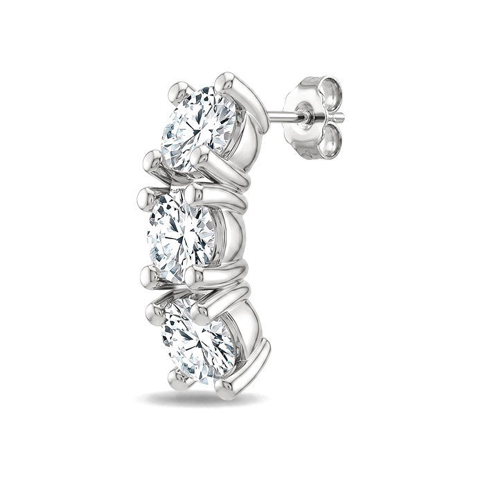 3/4 Ctw 3-Stone Round Cut Diamond Fashion Earrings in 14K White Gold