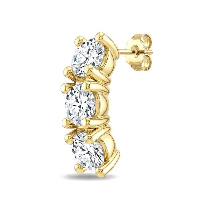 3/4 Ctw 3-Stone Round Cut Diamond Fashion Earrings in 14K Yellow Gold
