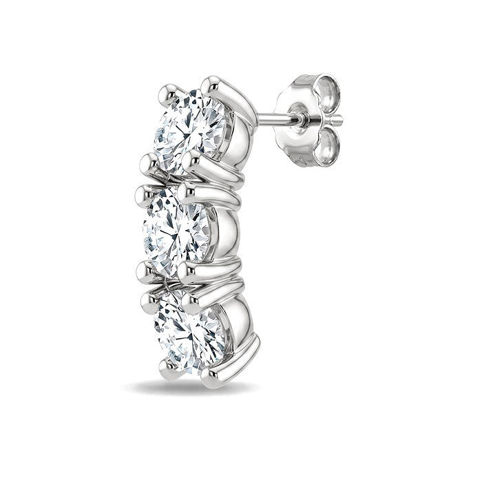 1/2 Ctw 3-Stone Round Cut Diamond Fashion Earrings in 14K White Gold