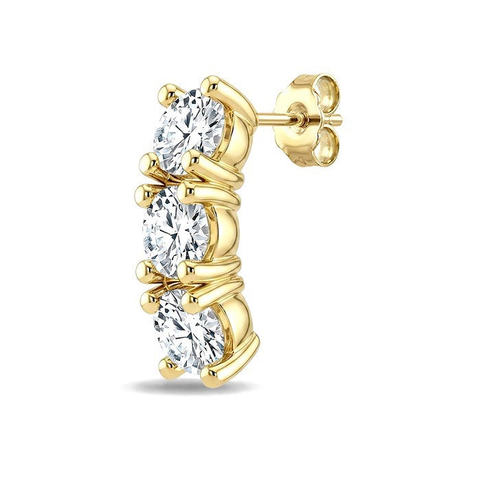1/2 Ctw 3-Stone Round Cut Diamond Fashion Earrings in 14K Yellow Gold