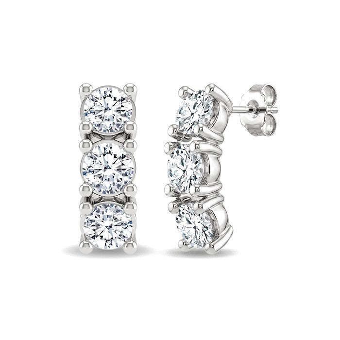1/4 Ctw 3-Stone Round Cut Diamond Fashion Earrings in 14K White Gold