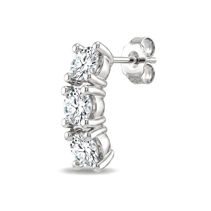 1/4 Ctw 3-Stone Round Cut Diamond Fashion Earrings in 14K White Gold