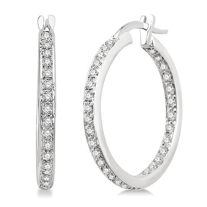 1/2 Ctw Round Cut Diamond Hoop Earrings in 14K White Gold