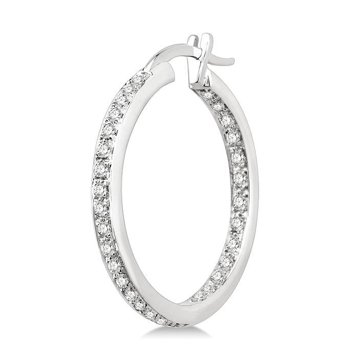 1/2 Ctw Round Cut Diamond Hoop Earrings in 14K White Gold