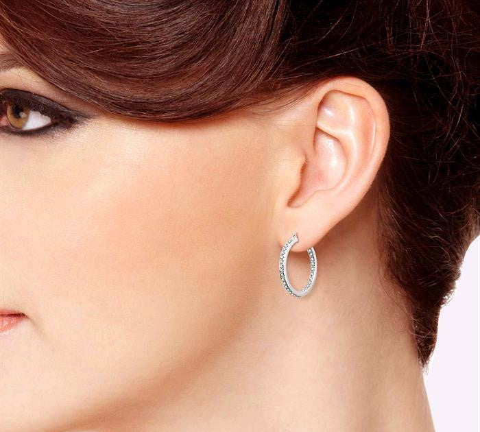 1/2 Ctw Round Cut Diamond Hoop Earrings in 14K White Gold