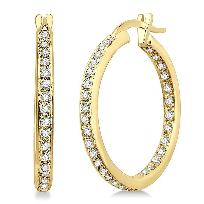 1/2 Ctw Round Cut Diamond Hoop Earrings in 14K Yellow Gold