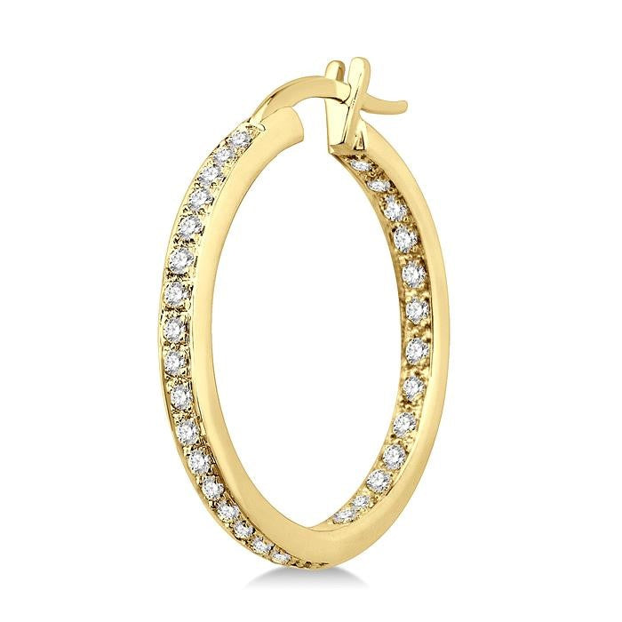 1/2 Ctw Round Cut Diamond Hoop Earrings in 14K Yellow Gold