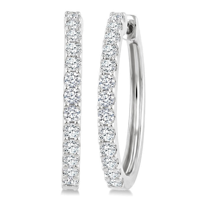 1 Ctw Round Cut Diamond Hoop Earrings in 14K White Gold