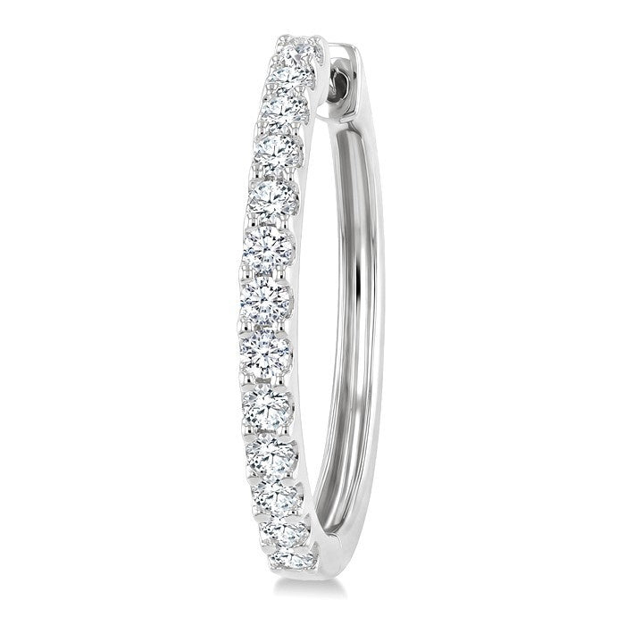 1 Ctw Round Cut Diamond Hoop Earrings in 14K White Gold