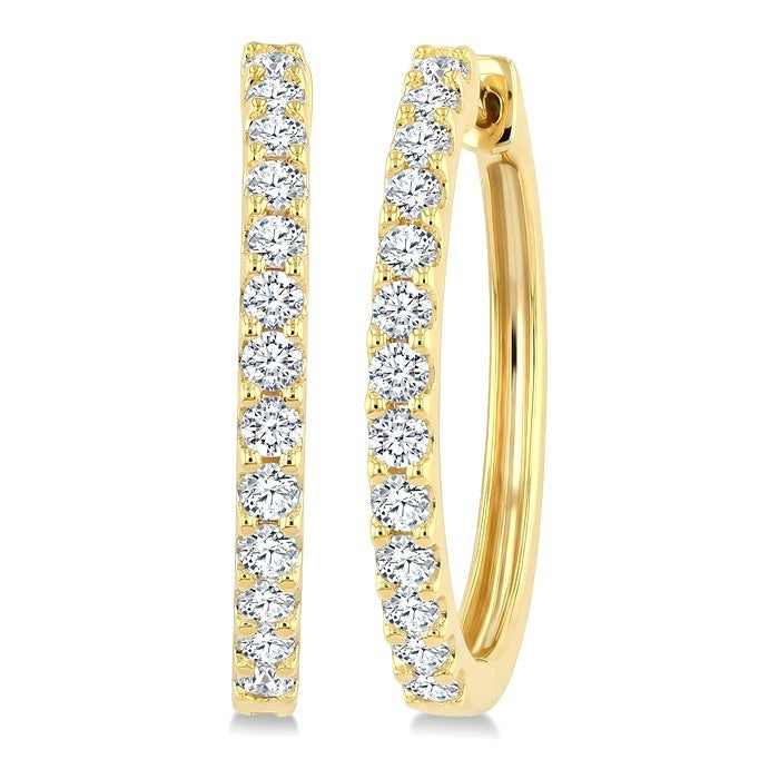 1 Ctw Round Cut Diamond Hoop Earrings in 14K Yellow Gold