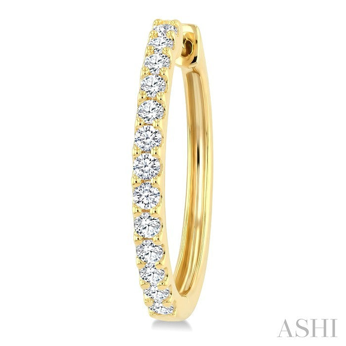 1 Ctw Round Cut Diamond Hoop Earrings in 14K Yellow Gold