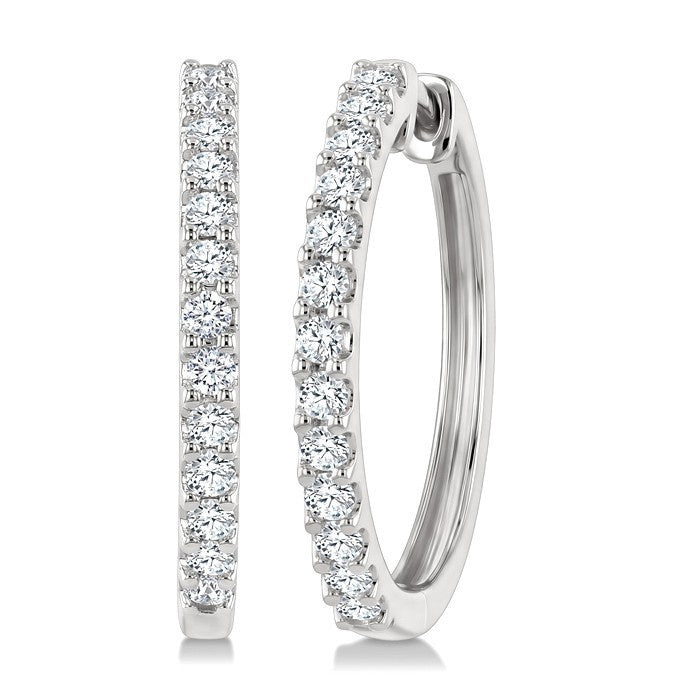 3/4 Ctw Round Cut Diamond Hoop Earrings in 14K White Gold