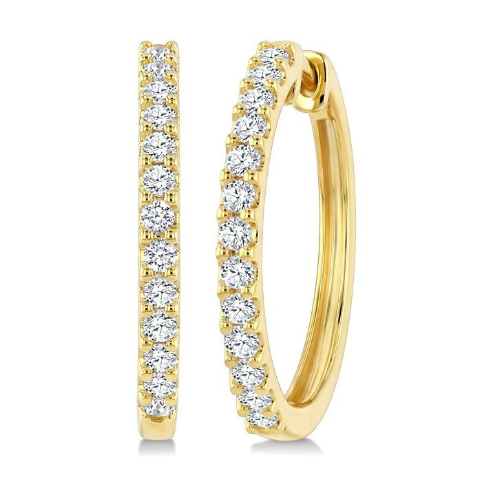 3/4 Ctw Round Cut Diamond Hoop Earrings in 14K Yellow Gold