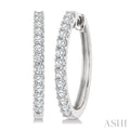 3/4 Ctw Round Cut Diamond Hoop Earrings in 14K White Gold