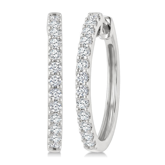 1/2 Ctw Round Cut Diamond Hoop Earrings in 14K White Gold