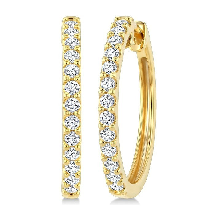 1/2 Ctw Round Cut Diamond Hoop Earrings in 14K Yellow Gold