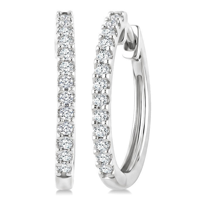 1/3 Ctw Round Cut Diamond Hoop Earrings in 14K White Gold