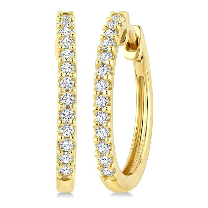 1/3 Ctw Round Cut Diamond Hoop Earrings in 14K Yellow Gold