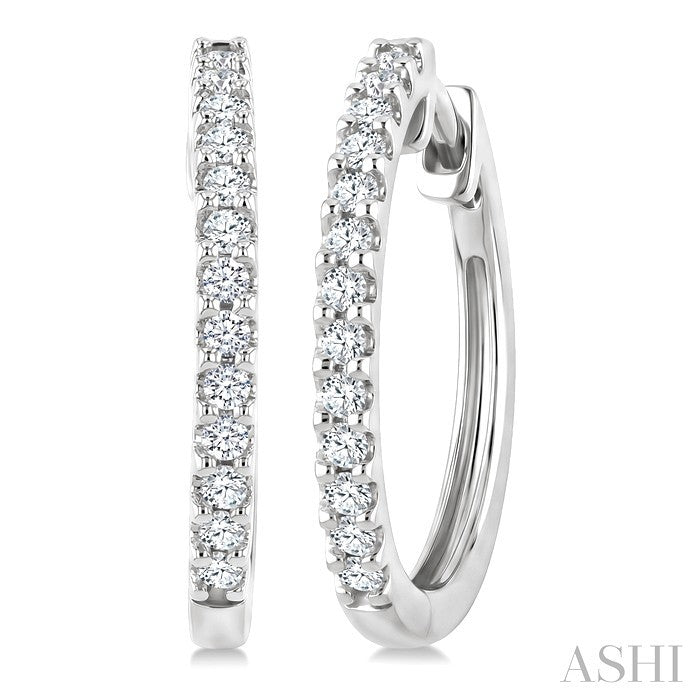 1/3 Ctw Round Cut Diamond Hoop Earrings in 14K White Gold
