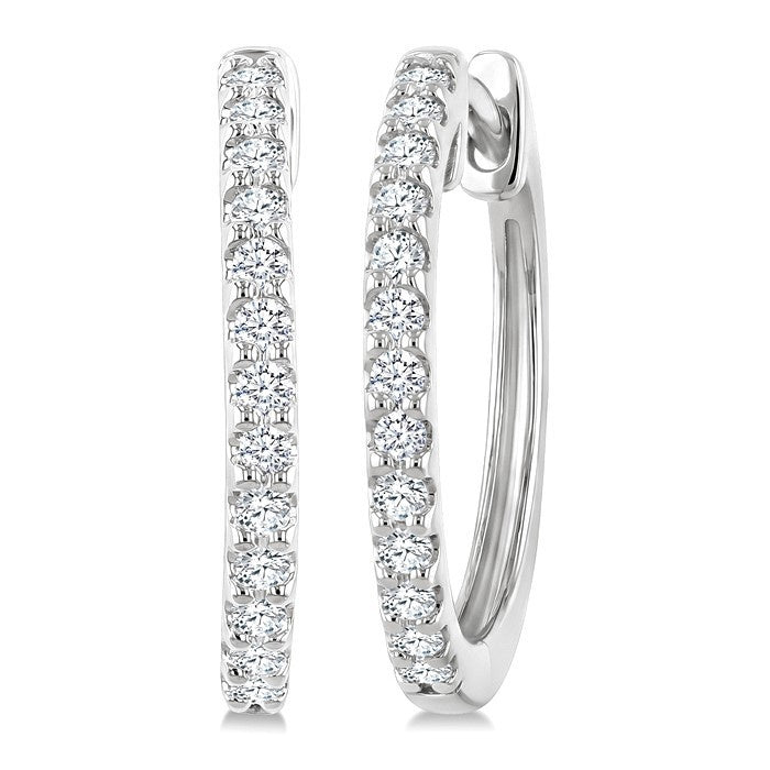 1/4 Ctw Round Cut Diamond Hoop Earrings in 14K White Gold
