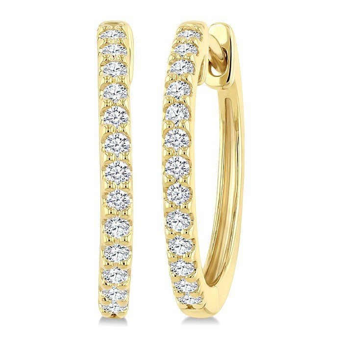 1/4 Ctw Round Cut Diamond Hoop Earrings in 14K Yellow Gold
