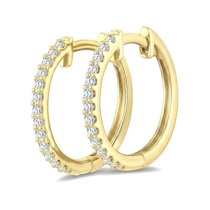 1/4 Ctw Round Cut Diamond Hoop Earrings in 14K Yellow Gold
