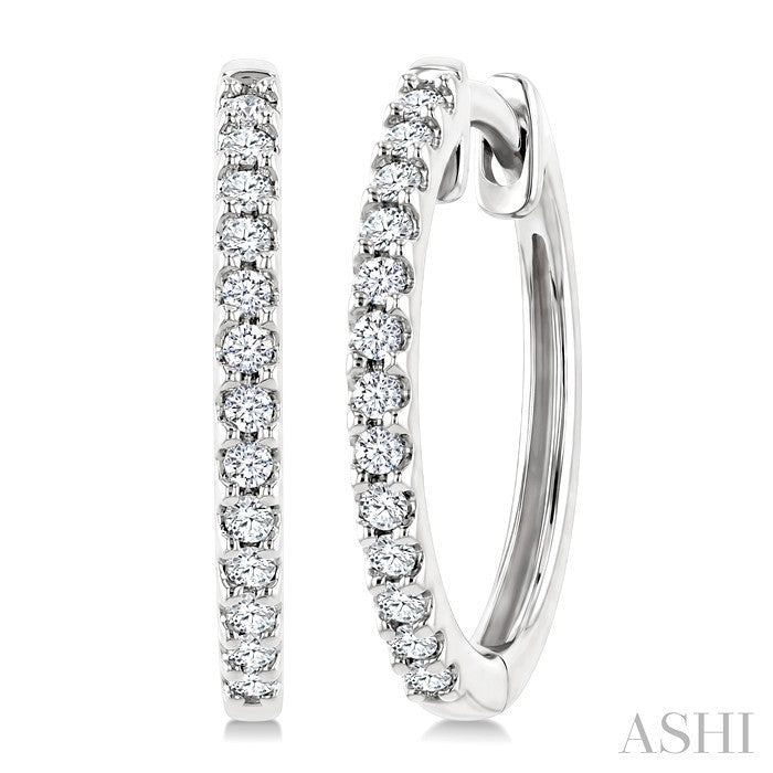 1/5 Ctw Round Cut Diamond Hoop Earrings in 10K White Gold