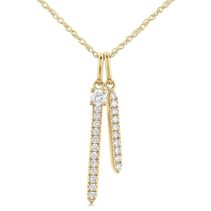 1/6 Ctw Twin Vertical Bar Round Cut Diamond Fashion Pendant With Chain in 14K Yellow Gold