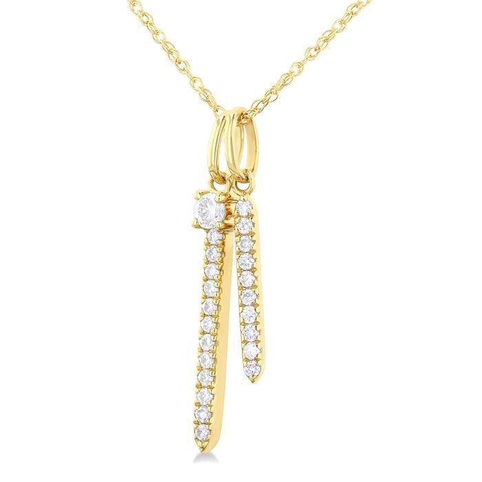 1/6 Ctw Twin Vertical Bar Round Cut Diamond Fashion Pendant With Chain in 14K Yellow Gold