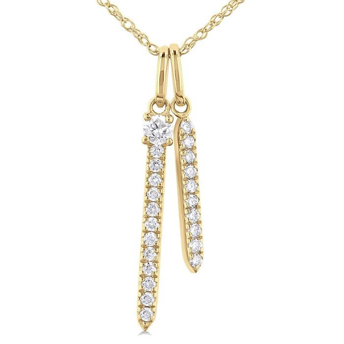 1/6 Ctw Twin Vertical Bar Round Cut Diamond Fashion Pendant With Chain in 14K Yellow Gold