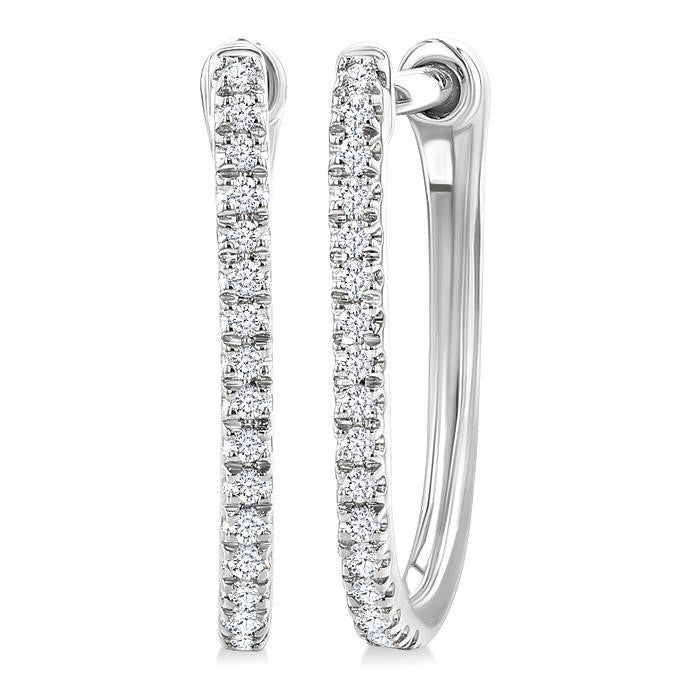 1/10 Ctw Round Cut Diamond Fashion Hoop Earrings in 10K White Gold