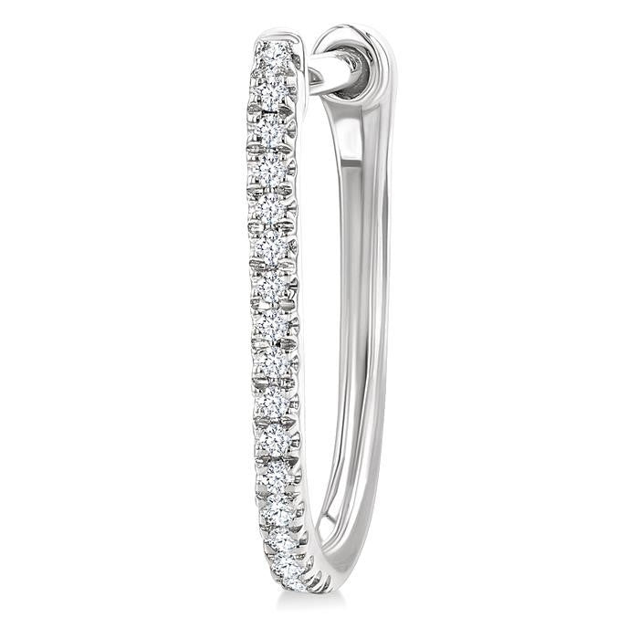 1/10 Ctw Round Cut Diamond Fashion Hoop Earrings in 10K White Gold