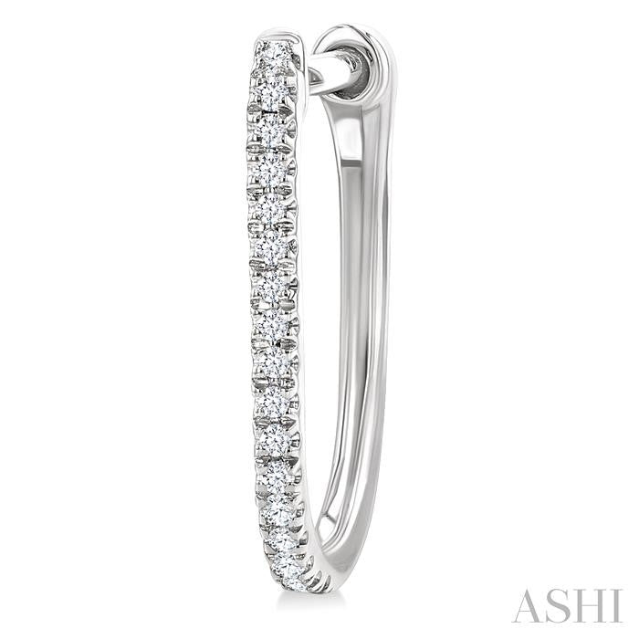 1/10 Ctw Round Cut Diamond Fashion Hoop Earrings in 10K White Gold