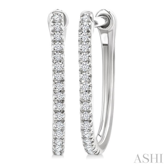 1/10 Ctw Round Cut Diamond Fashion Hoop Earrings in 10K White Gold