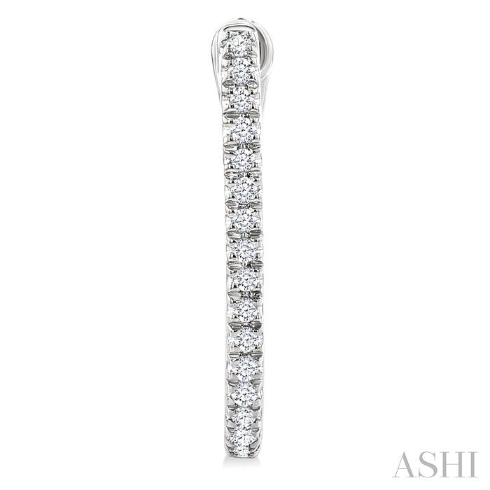 1/10 Ctw Round Cut Diamond Fashion Hoop Earrings in 10K White Gold