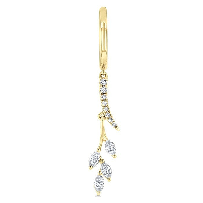 1/2 Ctw Marquise and Round Cut Diamond Leaf Dangler Hoop Earrings in 14K Yellow Gold