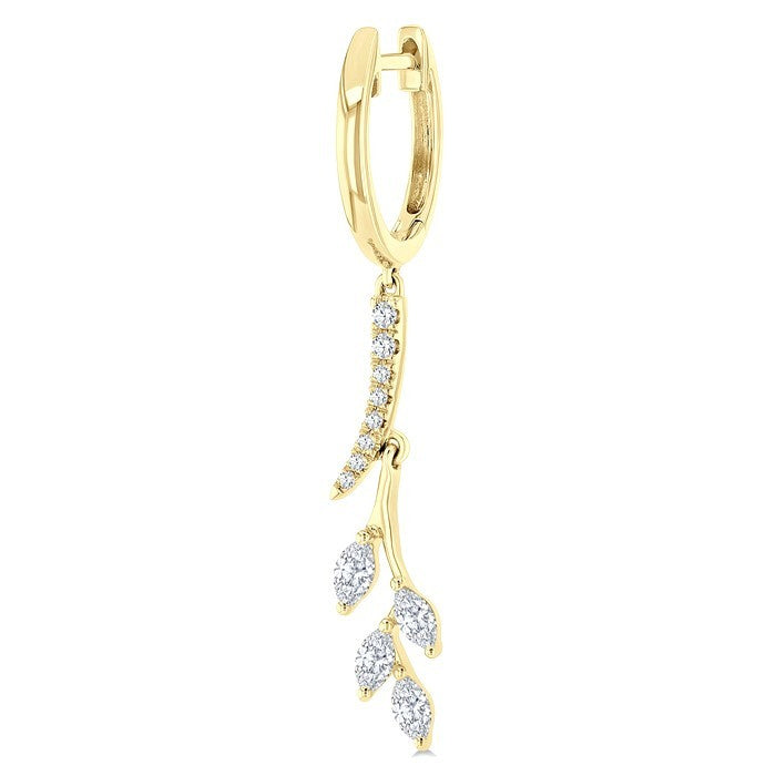 1/2 Ctw Marquise and Round Cut Diamond Leaf Dangler Hoop Earrings in 14K Yellow Gold