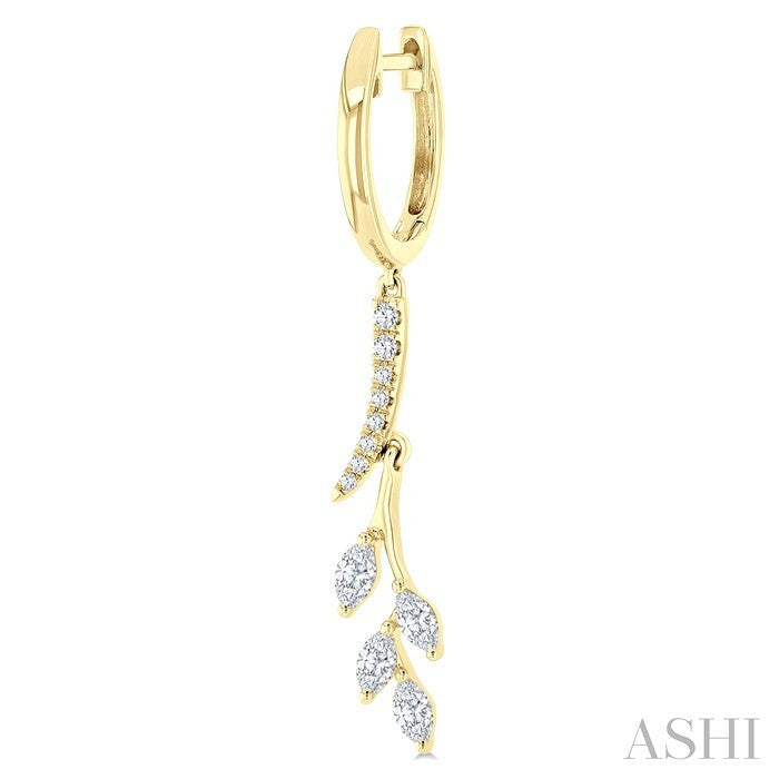 1/2 Ctw Marquise and Round Cut Diamond Leaf Dangler Hoop Earrings in 14K Yellow Gold