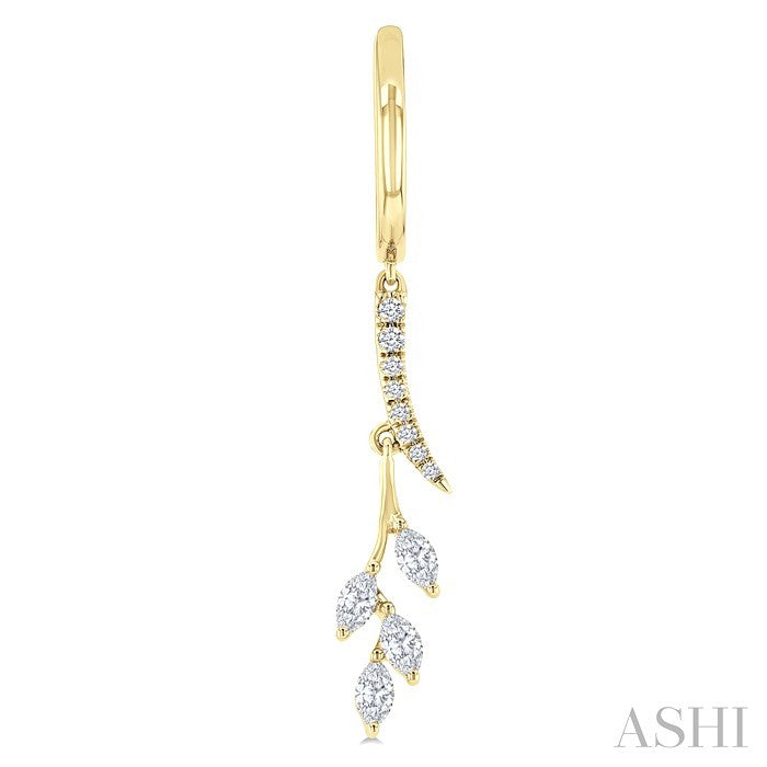 1/2 Ctw Marquise and Round Cut Diamond Leaf Dangler Hoop Earrings in 14K Yellow Gold