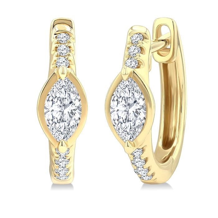 1/3 Ctw Marquise Centerpiece and Round Cut Diamond Fashion Huggie Earrings in 14K Yellow Gold