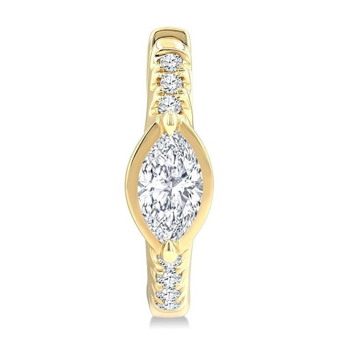 1/3 Ctw Marquise Centerpiece and Round Cut Diamond Fashion Huggie Earrings in 14K Yellow Gold