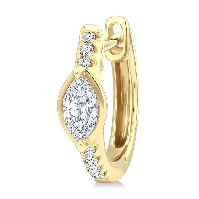 1/3 Ctw Marquise Centerpiece and Round Cut Diamond Fashion Huggie Earrings in 14K Yellow Gold