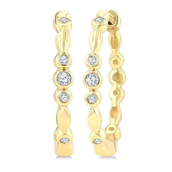 1/10 Ctw Round Cut Diamond Fashion Hoop Earrings in 10K Yellow Gold