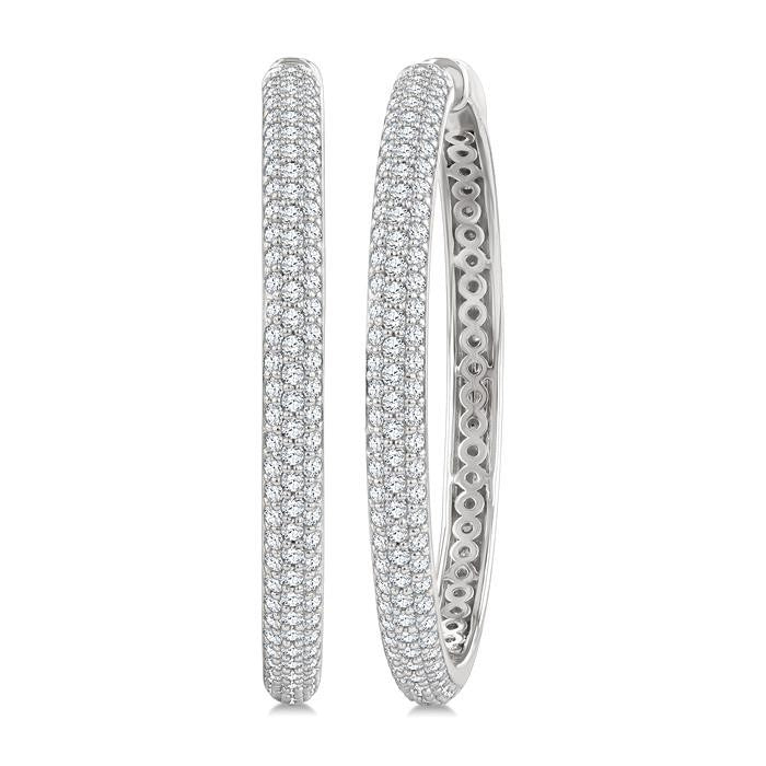 1 1/2 Ctw 3-Row Pave Set Round Cut Diamond Fashion Hoop Earrings in 14K White Gold